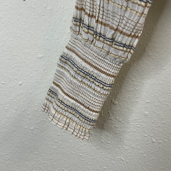 Striped Smocked Square Neck Crop Top With Long Balloon Sleeves In Neutral Stripe - Picture 4 of 13